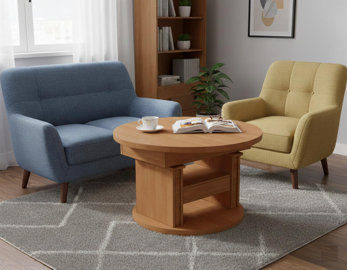 COUCHTISCH rund ausziehbar höhenverstellbar Schubalde 100/100/60 cm - Erlefarben, Holzwerkstoff (100/100/60cm) - designimpex