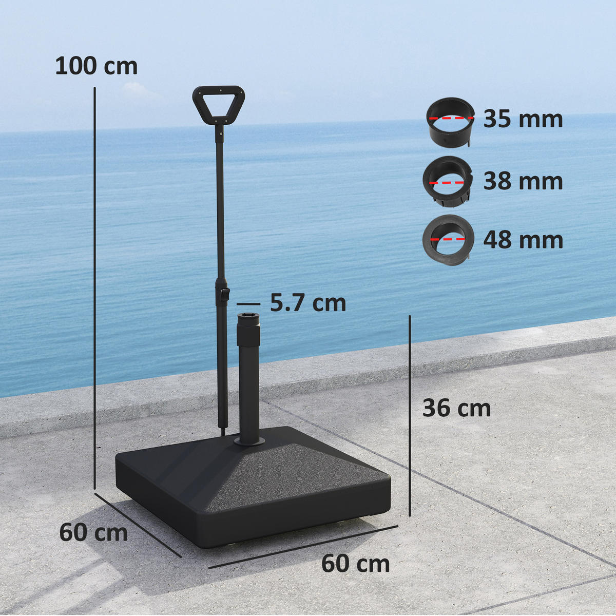 SONNENSCHIRMSTÄNDER Schwarz mit Rollen befüllbar 60/60/104 cm - Schwarz, Kunststoff (60/60cm) - PANGIVO