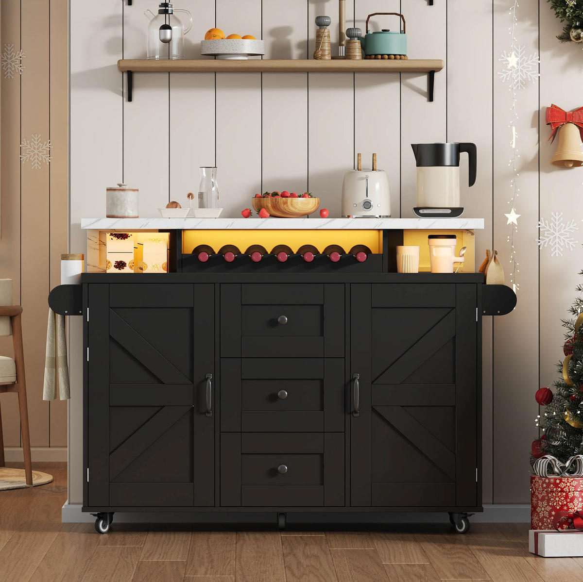 KÜCHENINSEL mit klappbarer Arbeitsplatte 138 x 60 x 93 cm MDF Schwarz - Schwarz, Holz (60/93/138cm) - Beauniv