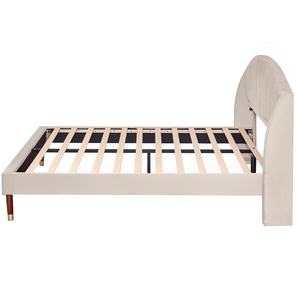 POLSTERBETT 160/200 cm Beige mit Lattenrost und Kopfteil - Beige, Textil (160/200cm) - OKWISH