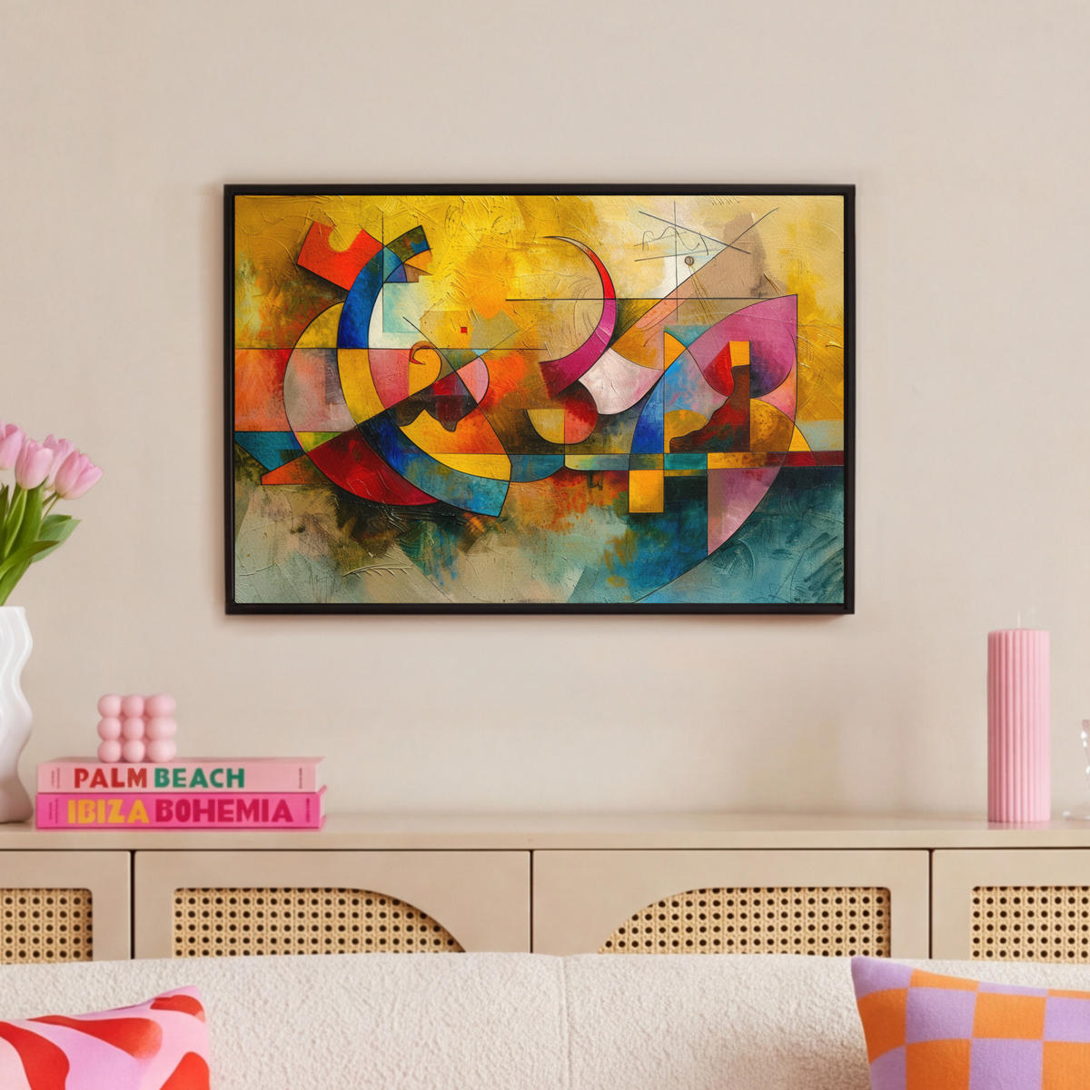 LEINWAND Bilder mit Rahmen - Kunst - Abstrakt - Modern - 60x40 - Gelb, Textil (60/40cm) - MuchoWow