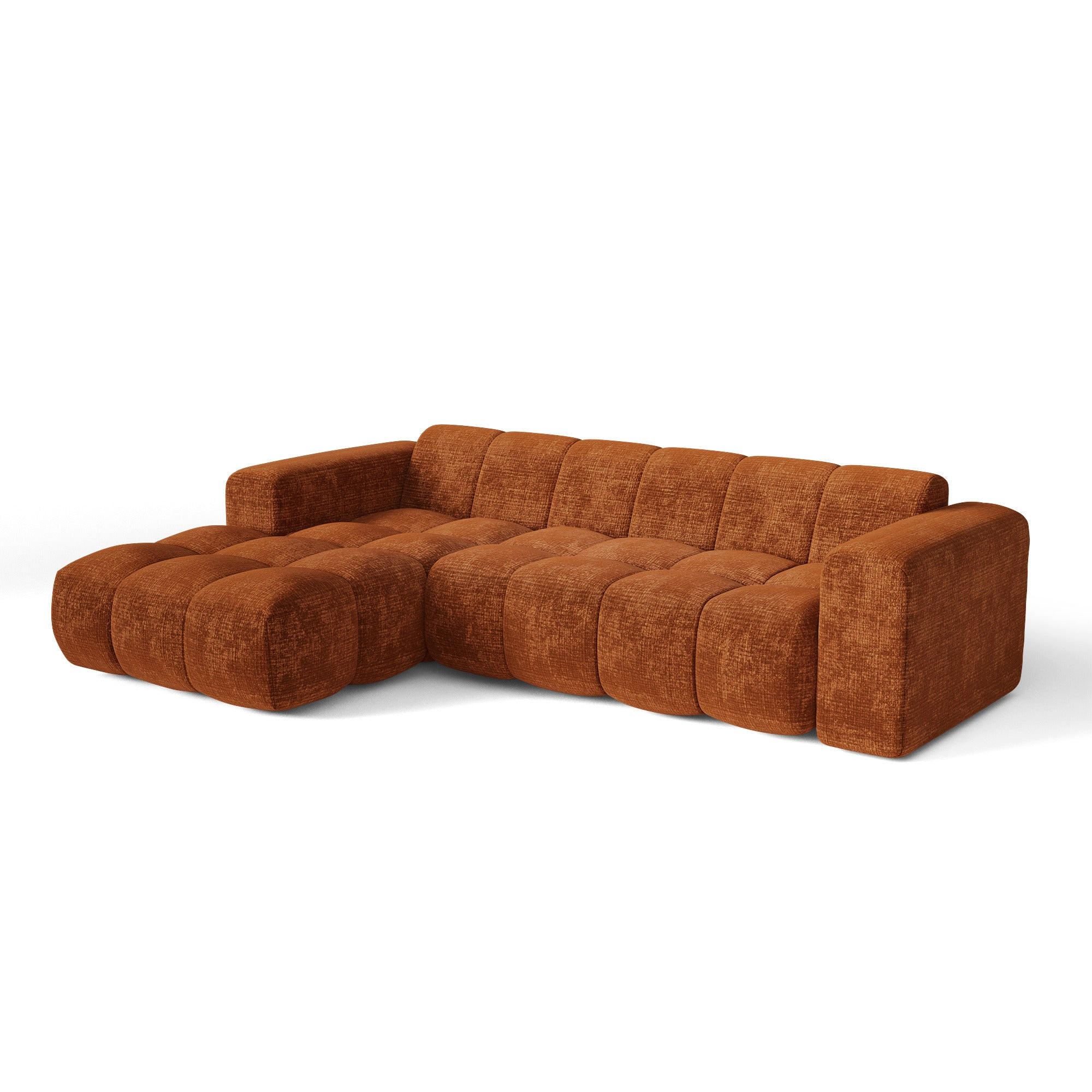 ECKSOFA (links) BLOOM Geprägter Samt Terrakotta 290cm - Dunkelorange/Terracotta, Textil (290/164cm) - Premium Interiors