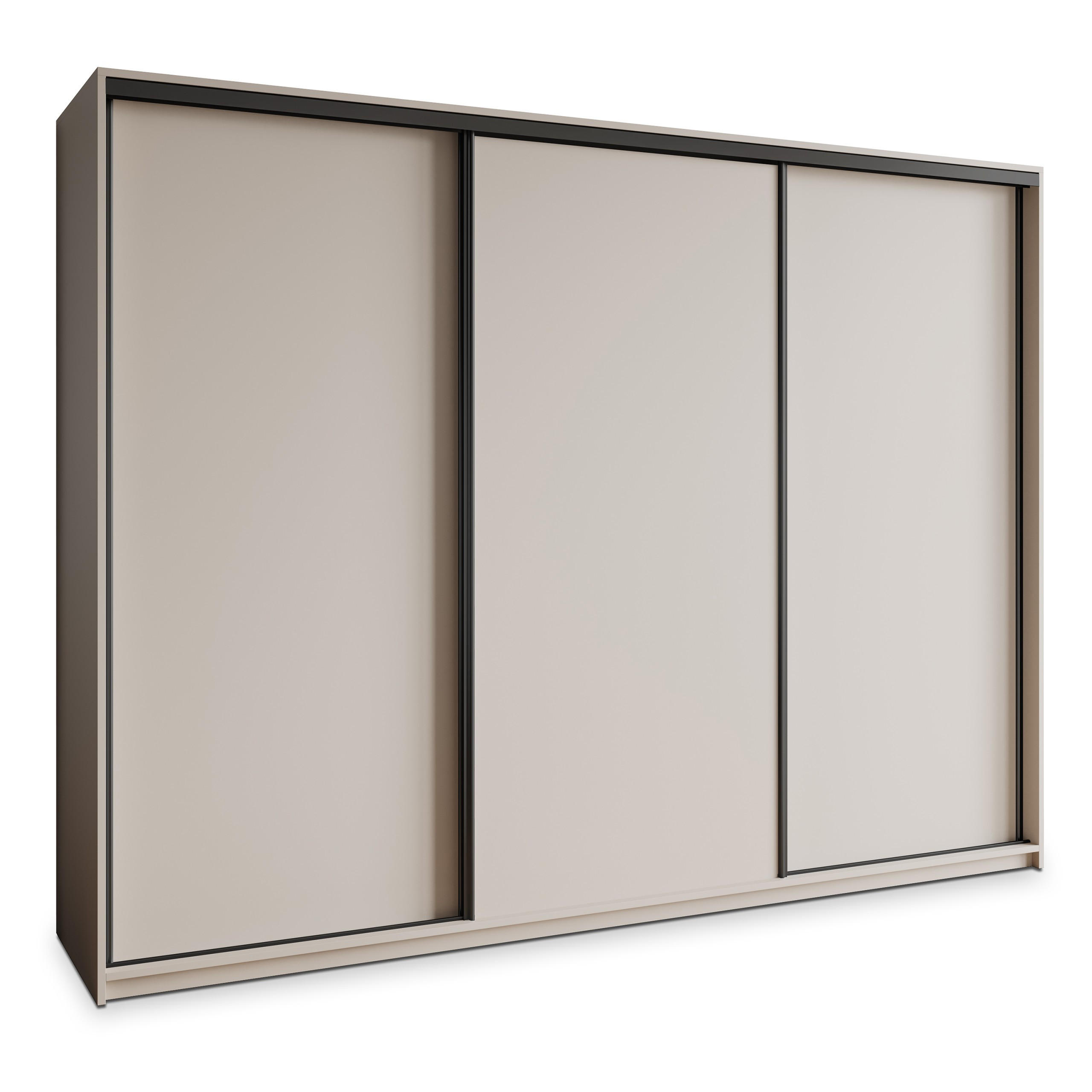 SCHWEBETÜRENSCHRANK NISSE 250/205/60 cm 3-türig mit Schubladen Kaschmir - Kaschmir/Schwarz, Holzwerkstoff (250/205/60cm) - MASSENO