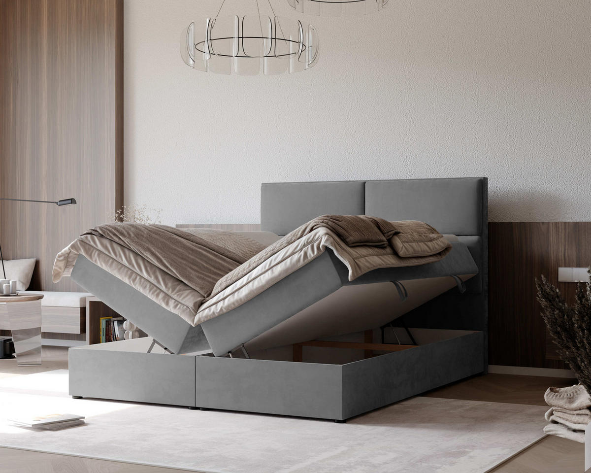 BOXBETT 120x200 cm mit Topper - Hellgrau, Holzwerkstoff/Textil (140/200cm) - Idohome