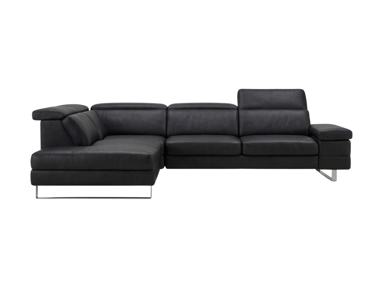 ECKSOFA Virage Echtleder Schwarz - Schwarz, Leder/Metall (263/232cm)
