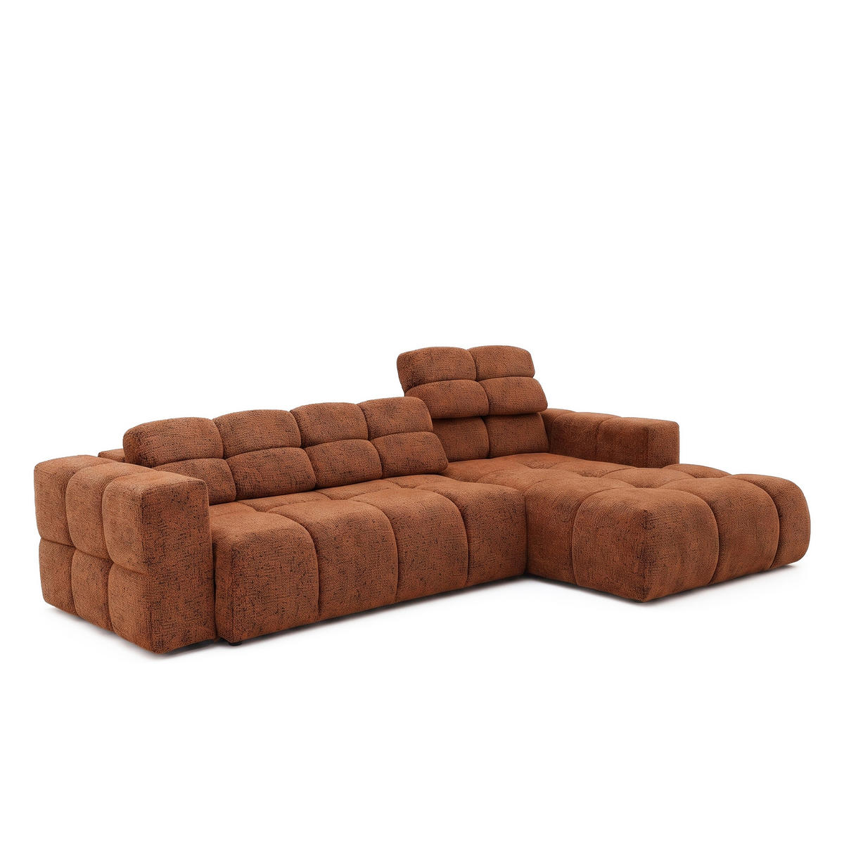ECKSOFA TENDER Rechts mit Schlaffunktion und Verstellbare Kopfstützen, Chenille terrakotta - Terracotta/Schwarz, Holz/Kunststoff (176/315cm) - Muffo