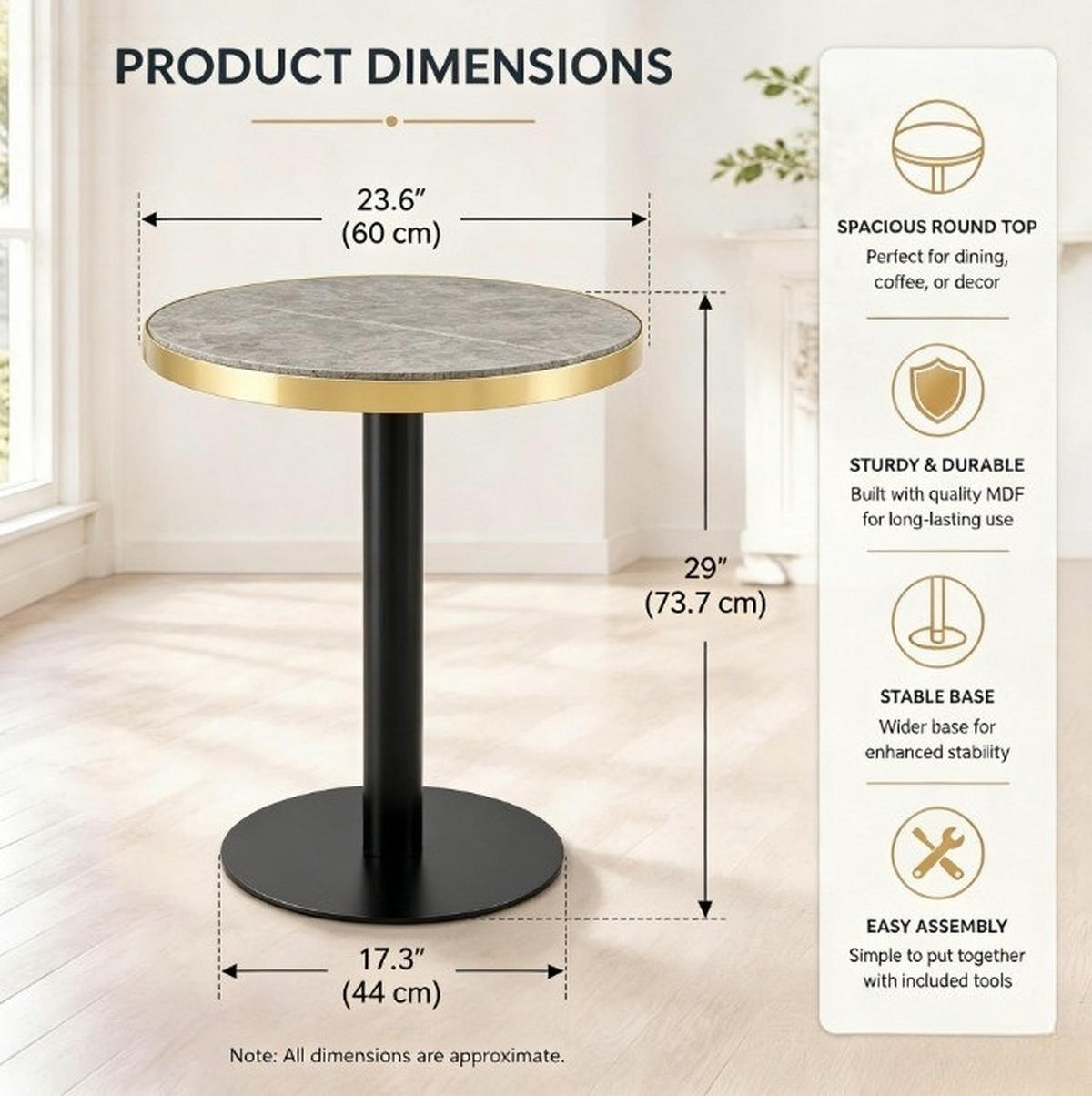 BEISTELLTISCH rund 60 cm Grau in Marmor-Optik mit Metallgestell - Grau, Holzwerkstoff (60/60/74cm) - MIVRAY