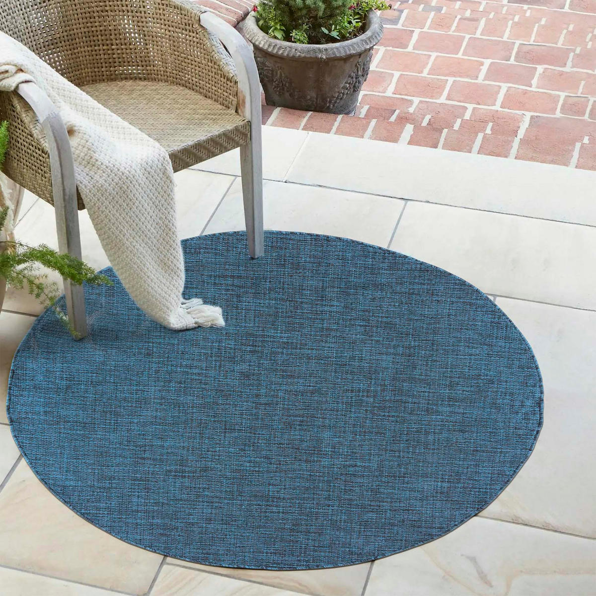 TEPPICH Blau In-Outdoor Einfarbig - Rund, Kurzflor, Modern, Minimalistisch - 240 x 240 cm - Türkis/Blau, Textil (240/240cm) - Mazovia