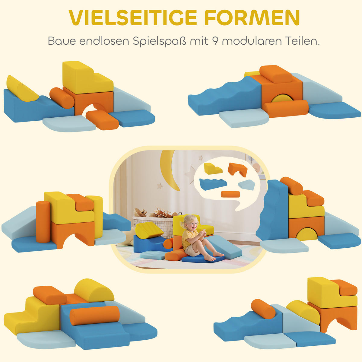 SCHAUMSTOFF Bausteine Kinder Softbausteine mit abnehmbarem Bezug Cord-Optik - Multicolor, Textil (80/140cm) - AIYAPLAY