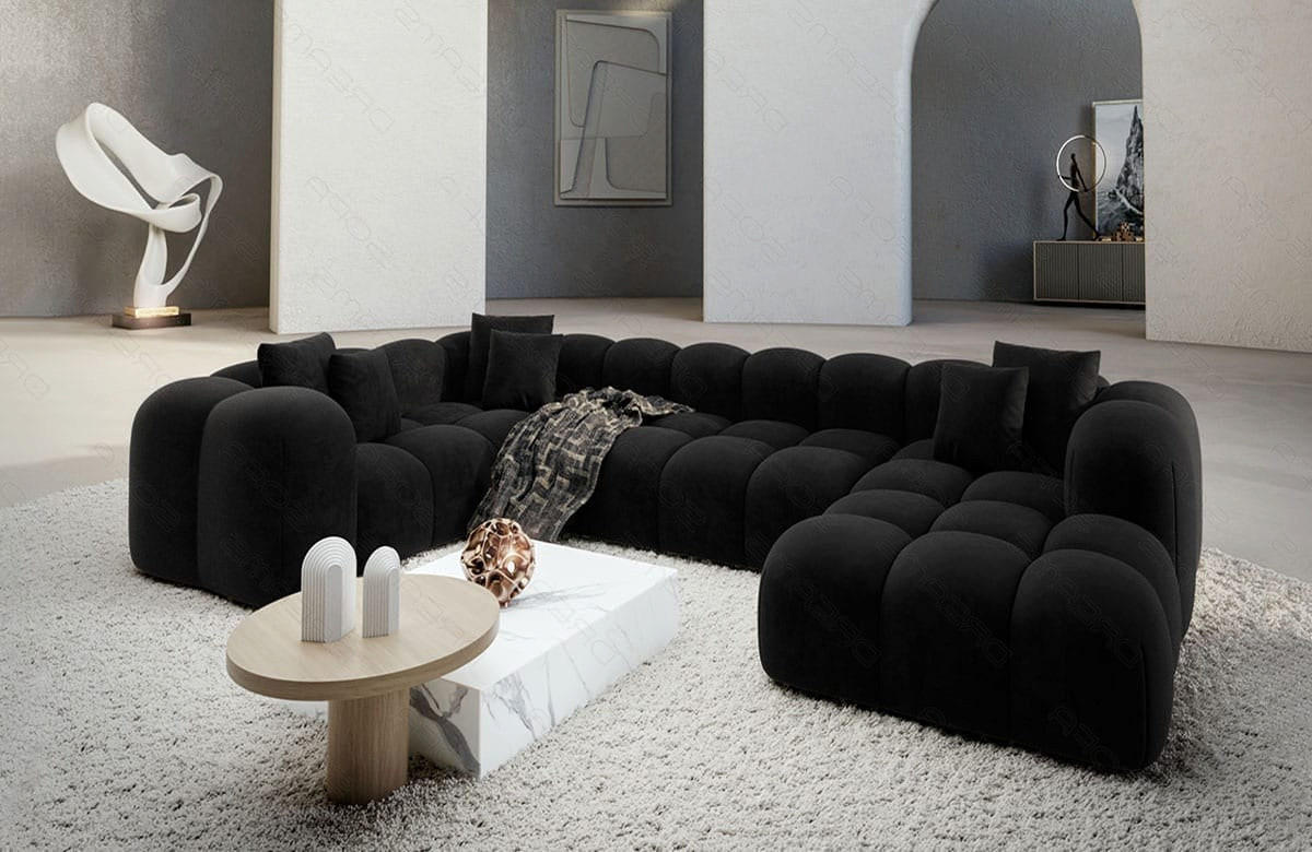 WOHNLANDSCHAFT Cloud Schwarz Samtstoff - Schwarz, Kunststoff (314/72/184cm)