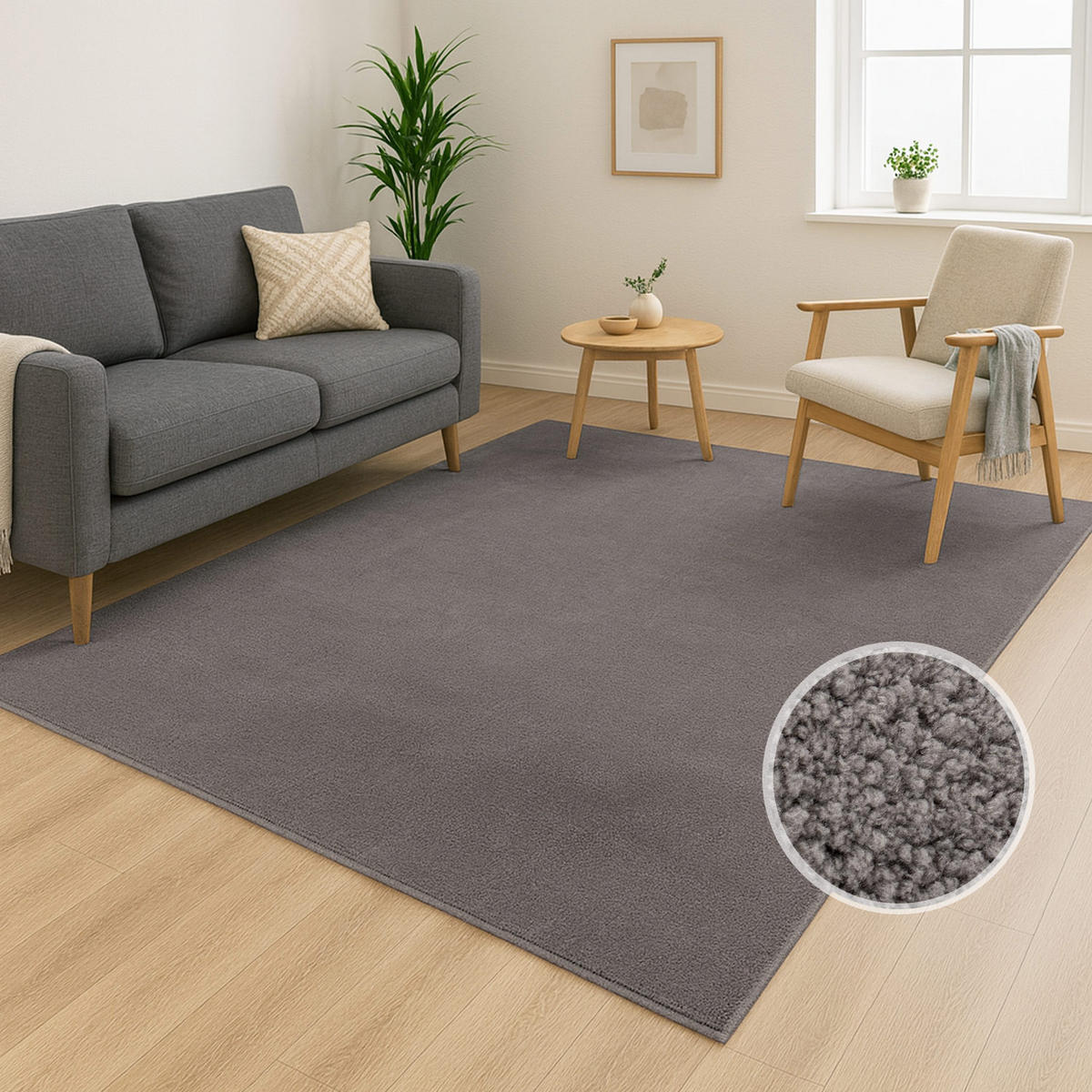 KURZFLOR-TEPPICH Calma 200 Anthrazit 200x280 cm - Grau, Kunststoff/Textil (200/280cm) - carpet city