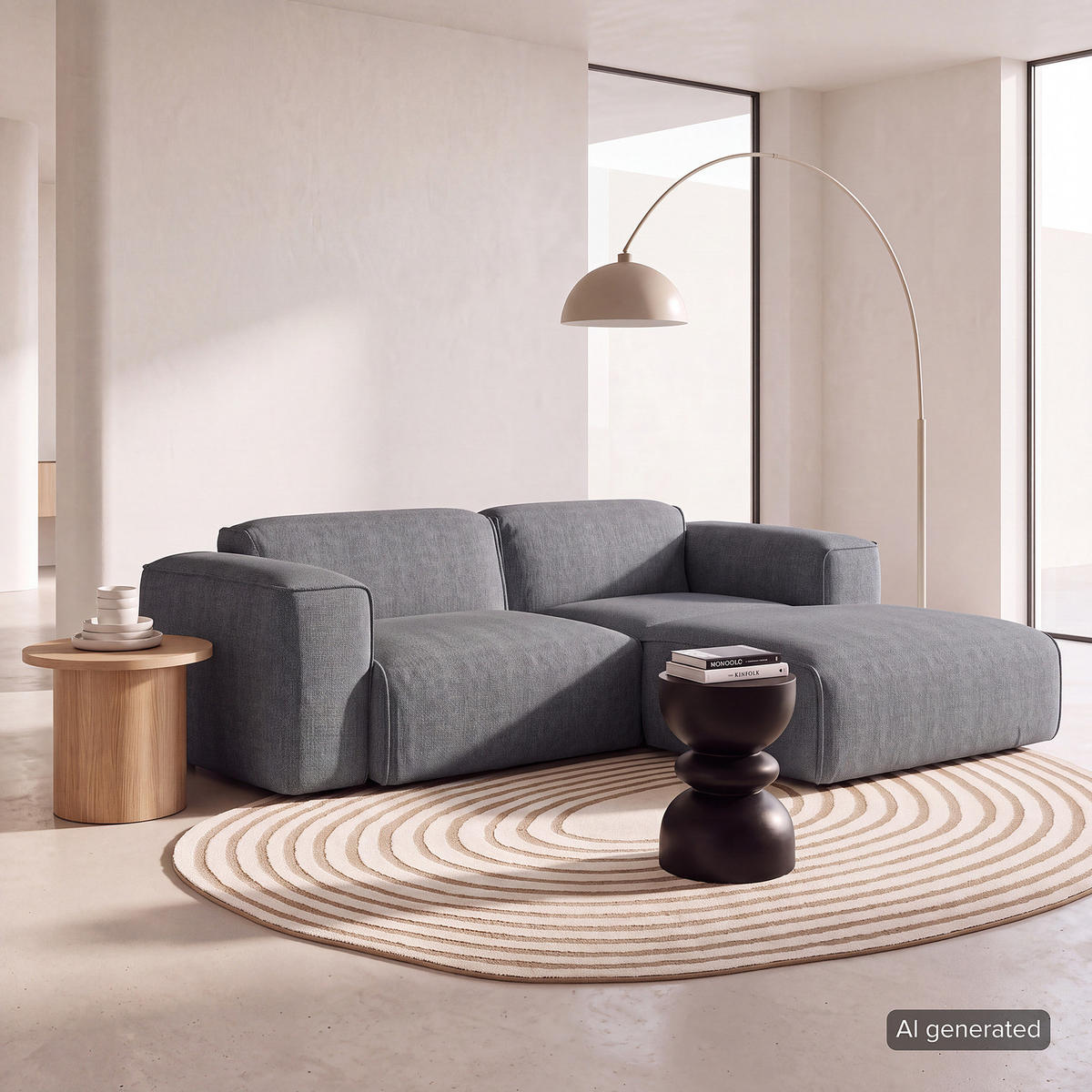 ECKSOFA mit XL-Longchair - Schwarz/Grau, Kunststoff/Textil (260/171cm) - home24