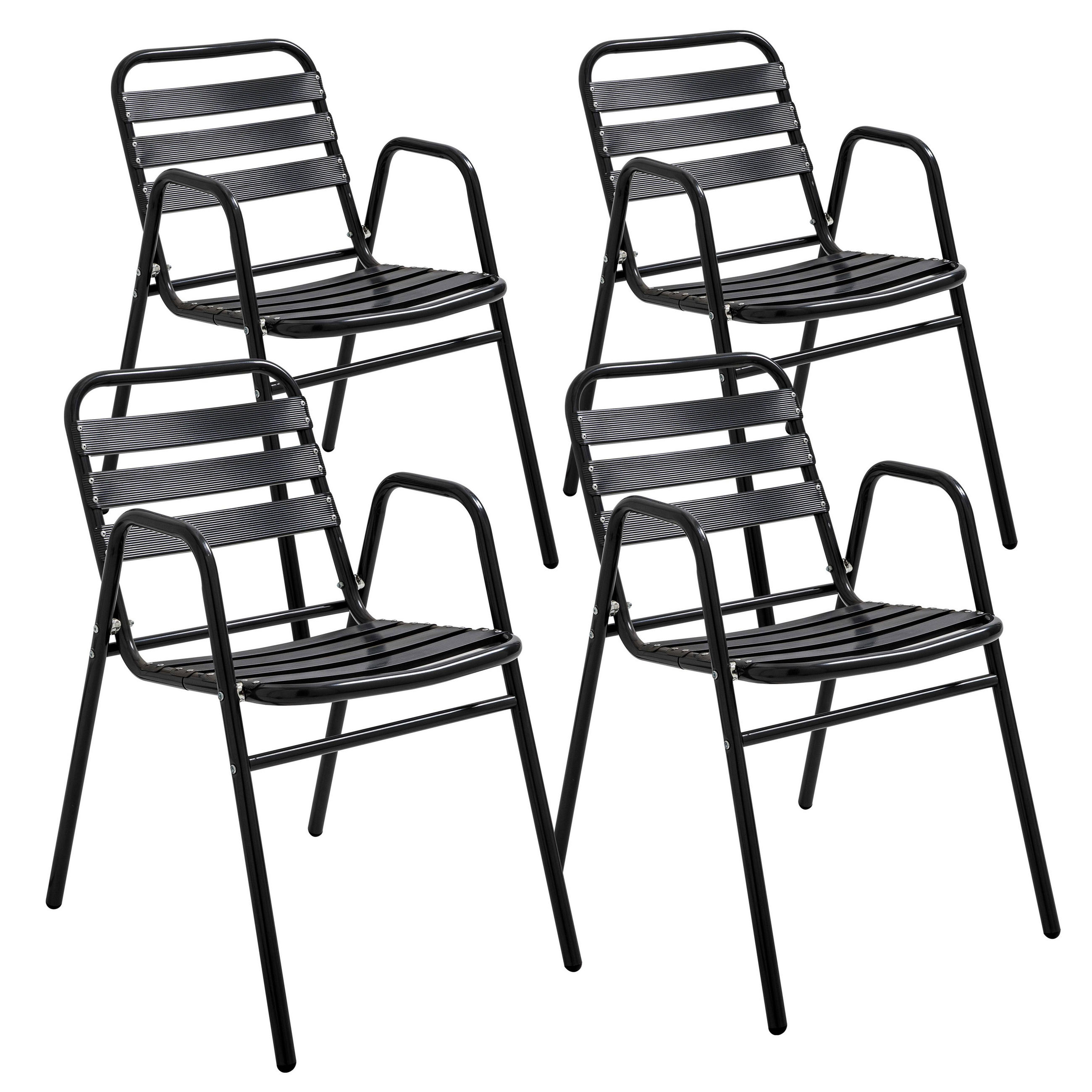 GARTENSESSEL 4-tlg., Schwarz - Schwarz, Metall (61/75/48cm) - Oviala