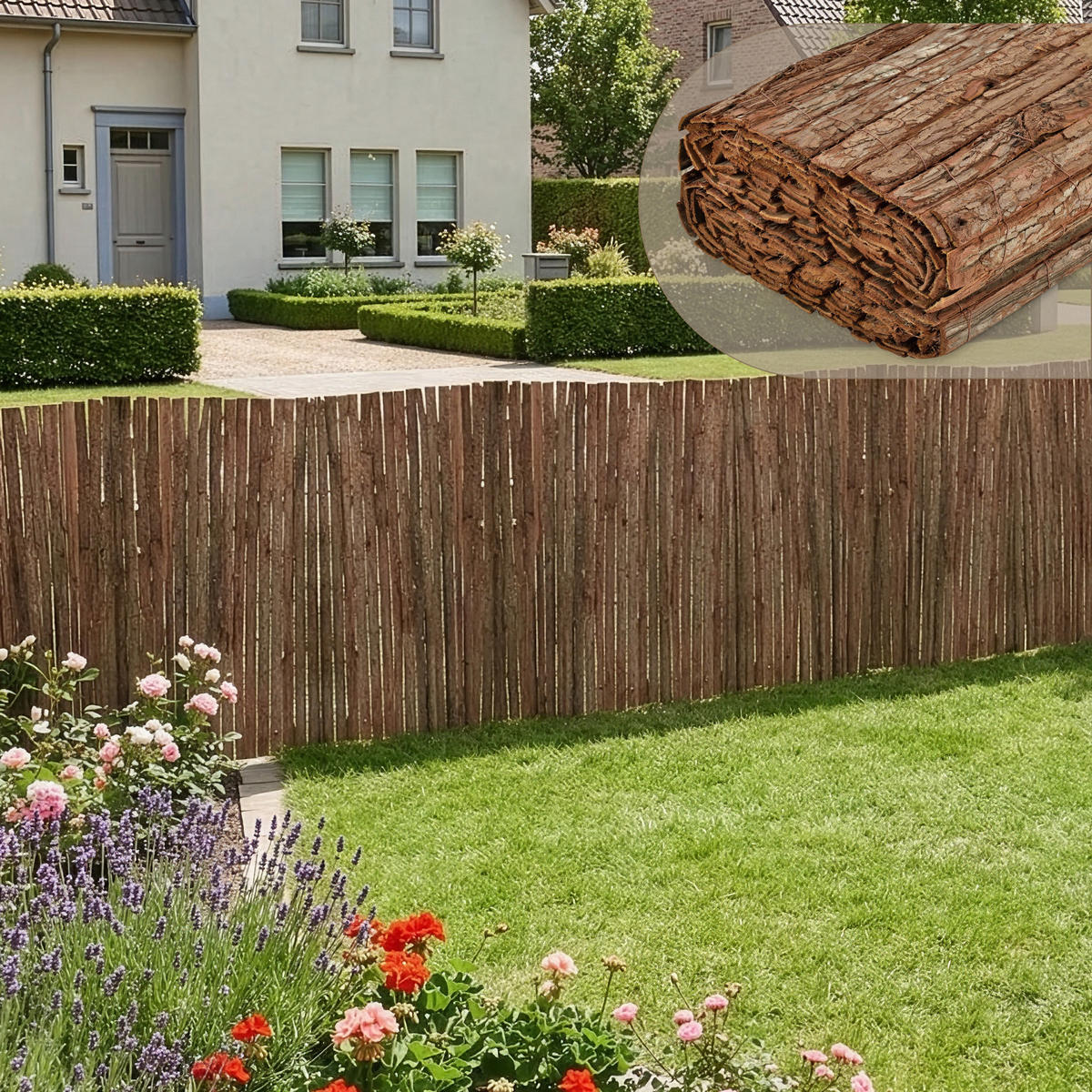 RINDENZAUN Zamora - Dunkelbraun, Naturmaterialien (500/100cm) - casa.pro
