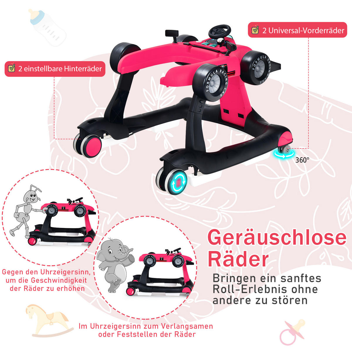 LAUFLERNWAGEN Pink - Pink, Kunststoff (64/56/73cm) - COSTWAY