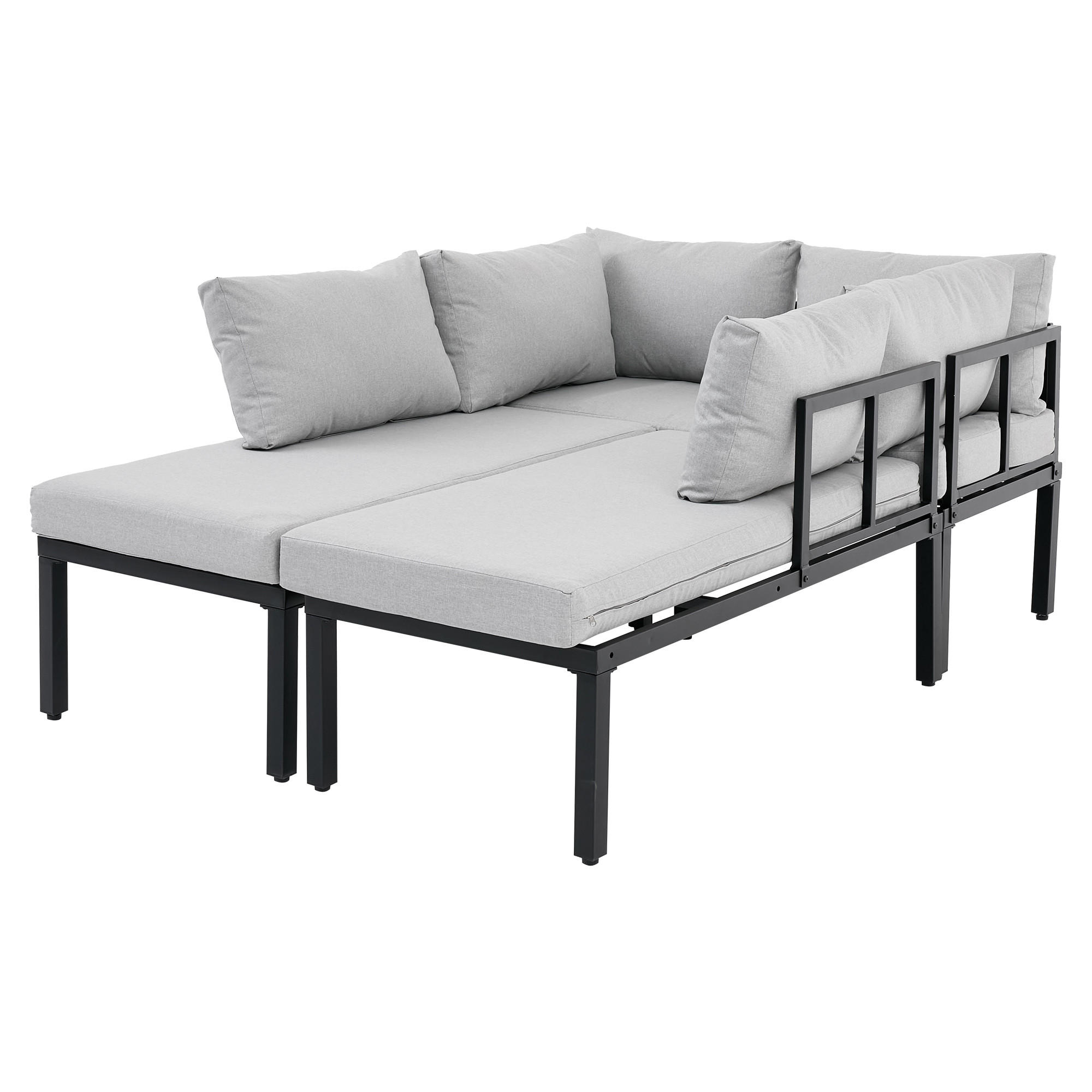 GARTEN-LOUNGEGRUPPE 260/194/84 cm grau aus Polyester mit verzinktem Stahl und Couchtisch - Grau, Metall - OKWISH