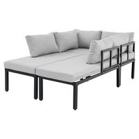 GARTEN-LOUNGEGRUPPE 260/194/84 cm grau aus Polyester mit verzinktem Stahl und Couchtisch - Grau, Metall - OKWISH