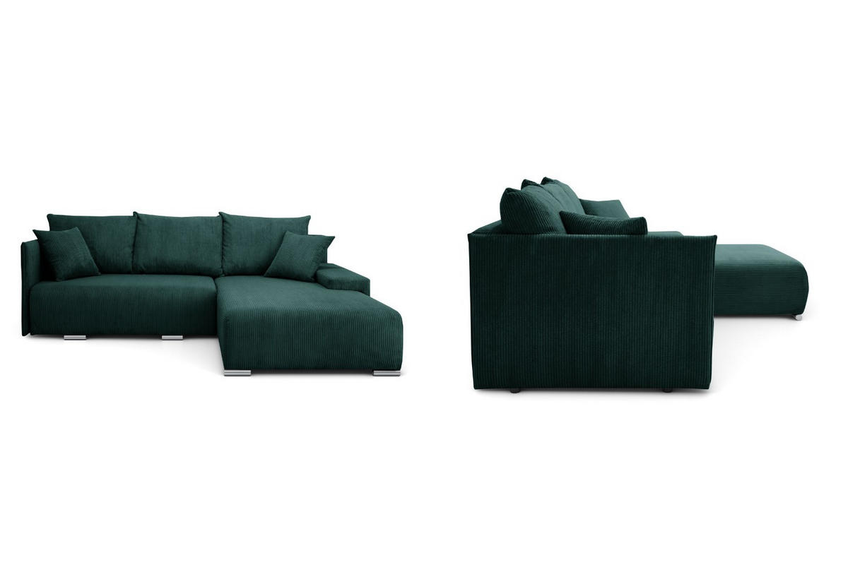 ECKSOFA Lauren L- Form 246 x 188 cm, 4 Sitzer, Bettzeugablage, Sofa, Eckcouch, Cord, rechte Seite, grün - Grün, Kunststoff (246/188cm) - Margaret Hadas24