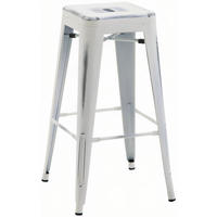 BARHOCKER Metall antik weiß - Eukalyptusholzfarben/Weiß, Metall (43/76/43cm) - CLP