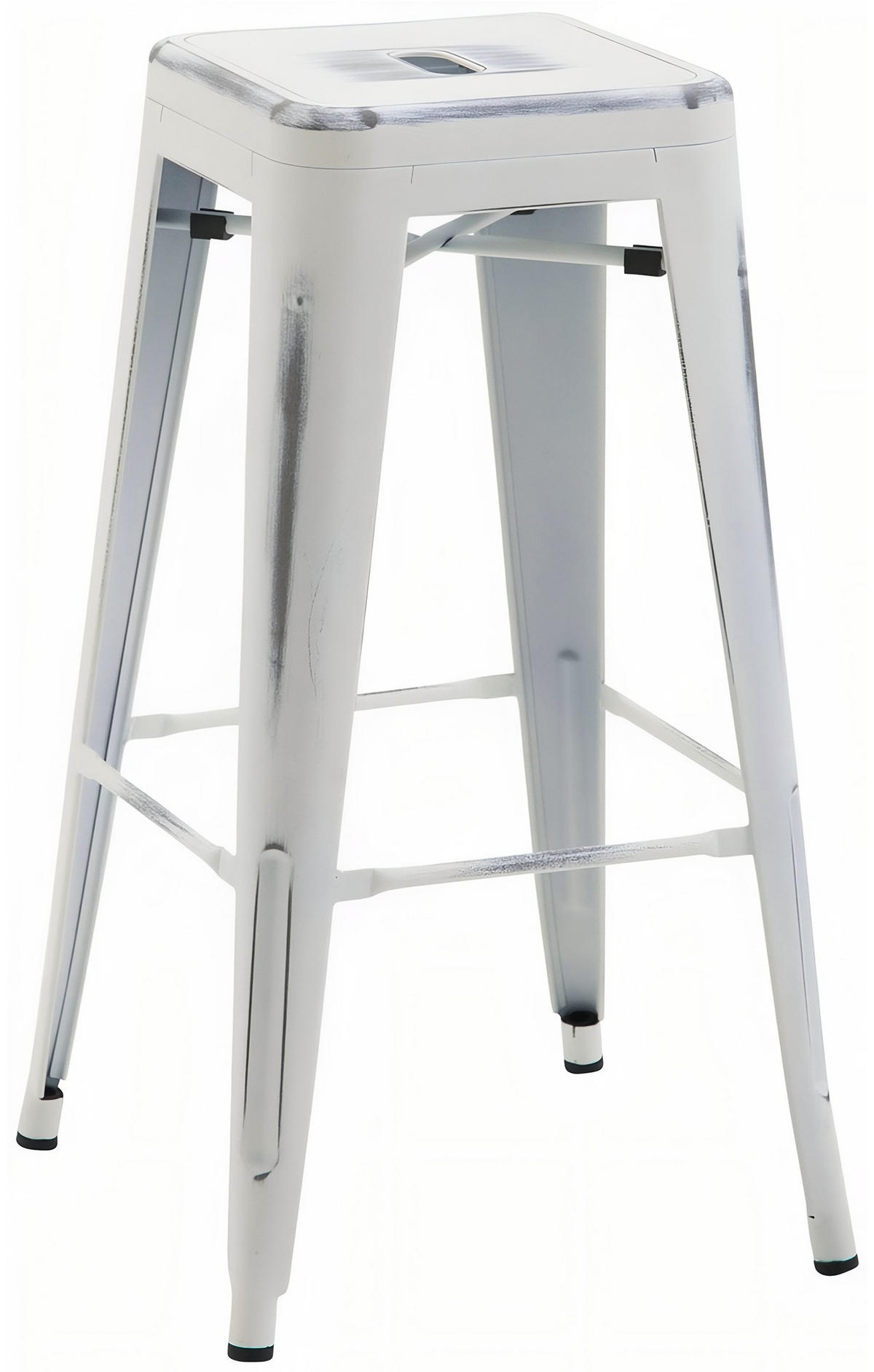 BARHOCKER Metall antik weiß - Eukalyptusholzfarben/Weiß, Metall (43/76/43cm) - CLP