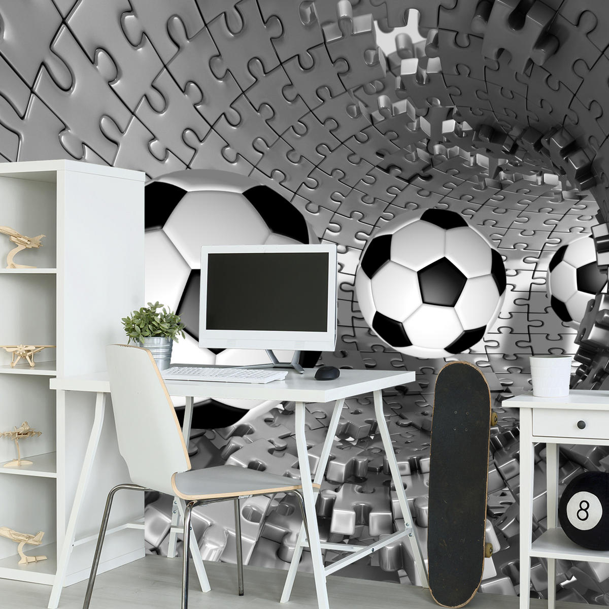 FOTOTAPETE für Wohnzimmer Fußball Puzzle Sport Abstraktion 300x210 - Schwarz/Weiß, Papier (300/210cm) - Muralo