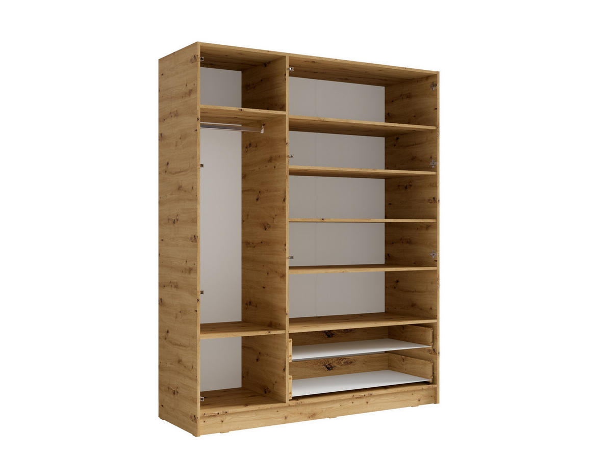 DREHTÜRENSCHRANK CHARON 158,3/200,6/55cm 3-türig mit Spiegel Eiche Artisan - Eiche Artisan, Holzwerkstoff (158.3/200.6/55cm) - MASSENO