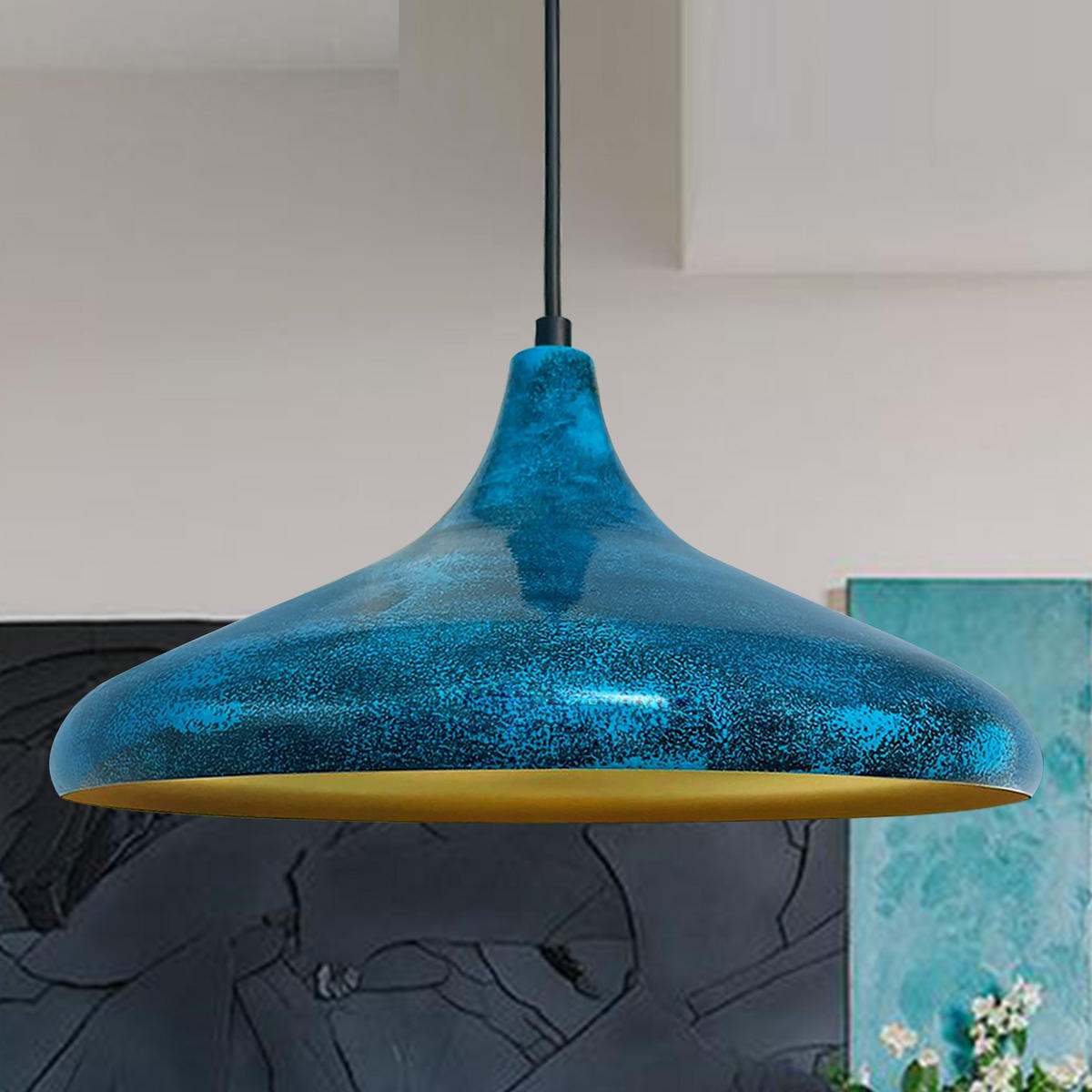 HÄNGELAMPE Esstisch Champion Texturiert 35/20 cm - Goldfarben/Dunkelblau, Metall (35/20cm)
