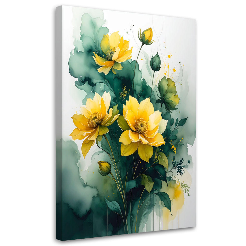 LEINWANDBILDER, Grün gelbe botanische Blumen - Grün, Textil (20/30cm) - Feeby