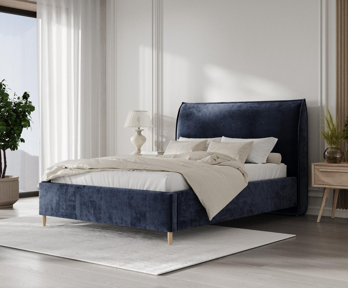 POLSTERBETT Mira 180/200 cm Marineblau im Lotta Stoff - Naturfarben/Dunkelblau, Holz/Holzwerkstoff (180/200cm) - AltaBeds