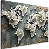 WANDBILD weltkarte blumen retro - Weiß, Textil (60/40cm) - Feeby