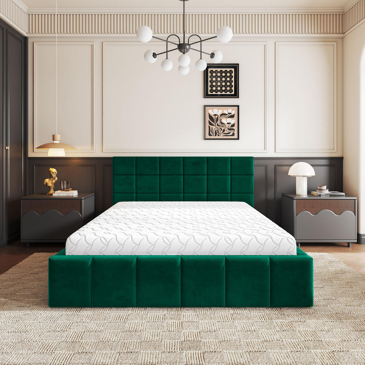 POLSTERBETT VERTO K 200x200 cm mit Bettkästen - Grün - Grün, Holz/Textil - MASSENO