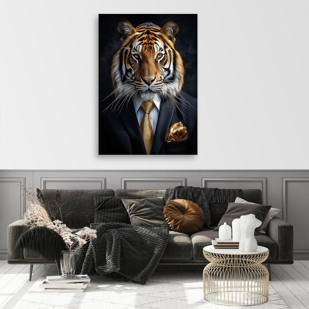 WANDBILD tigertiere im anzug - Schwarz, Textil (40/60cm) - Feeby