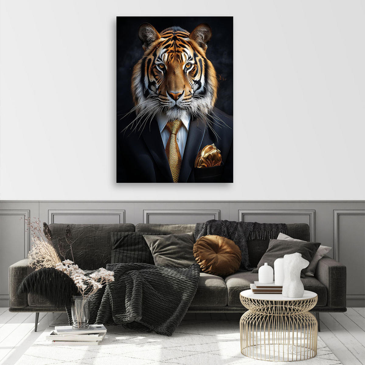 WANDBILD tigertiere im anzug - Schwarz, Textil (60/90cm) - Feeby