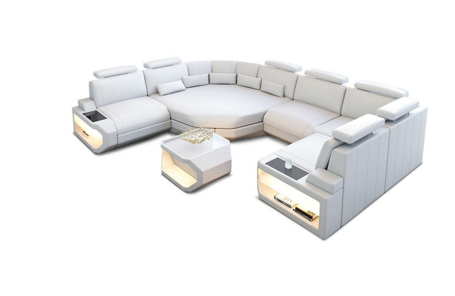 WOHNLANDSCHAFT Asti U Mini - Weiß, Leder (352/93/280cm) - Sofa Dreams