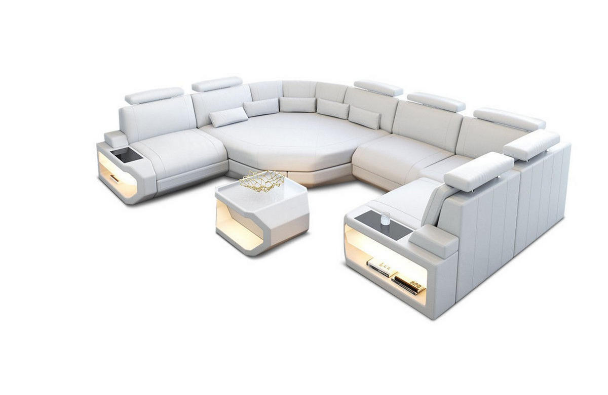 WOHNLANDSCHAFT Asti U Mini - Weiß, Leder (352/93/280cm) - Sofa Dreams
