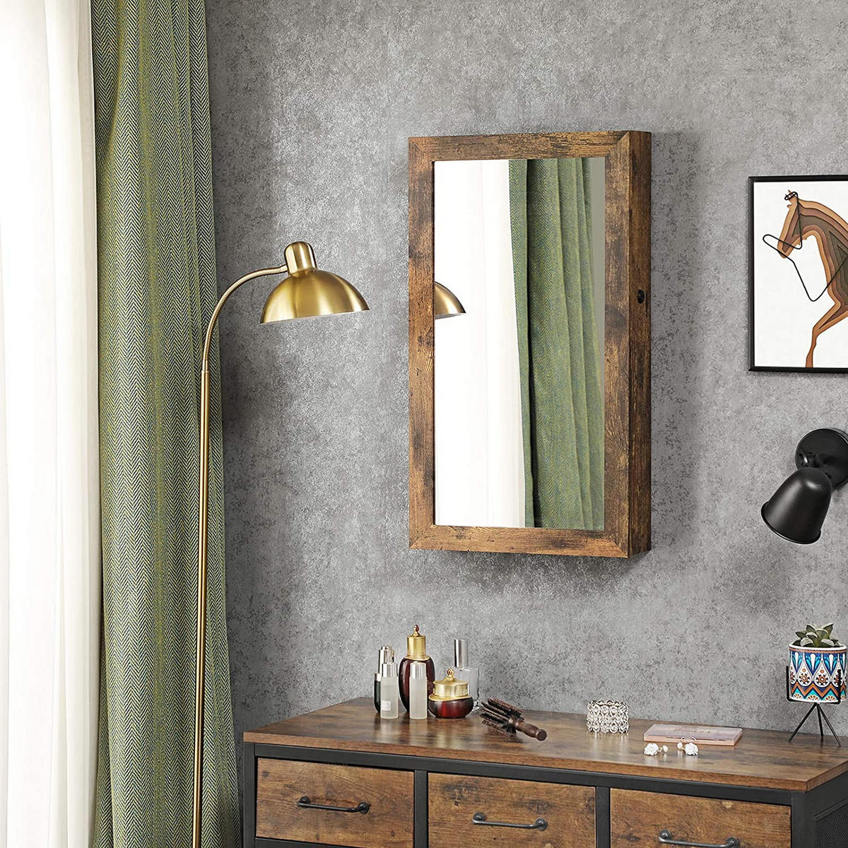 SCHMUCKSCHRANK WANDSPIEGEL HÄNGEND - Braun, Holzwerkstoff (10/37cm) - Hansiro
