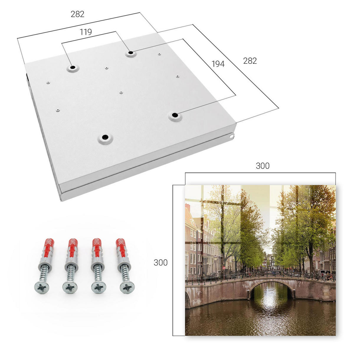 SCHLÜSSELBOX Weiß 30x30 cm – Türöffnung nach rechts - Stadtkanal - Grün, Metall (30/30/5cm) - TULUP