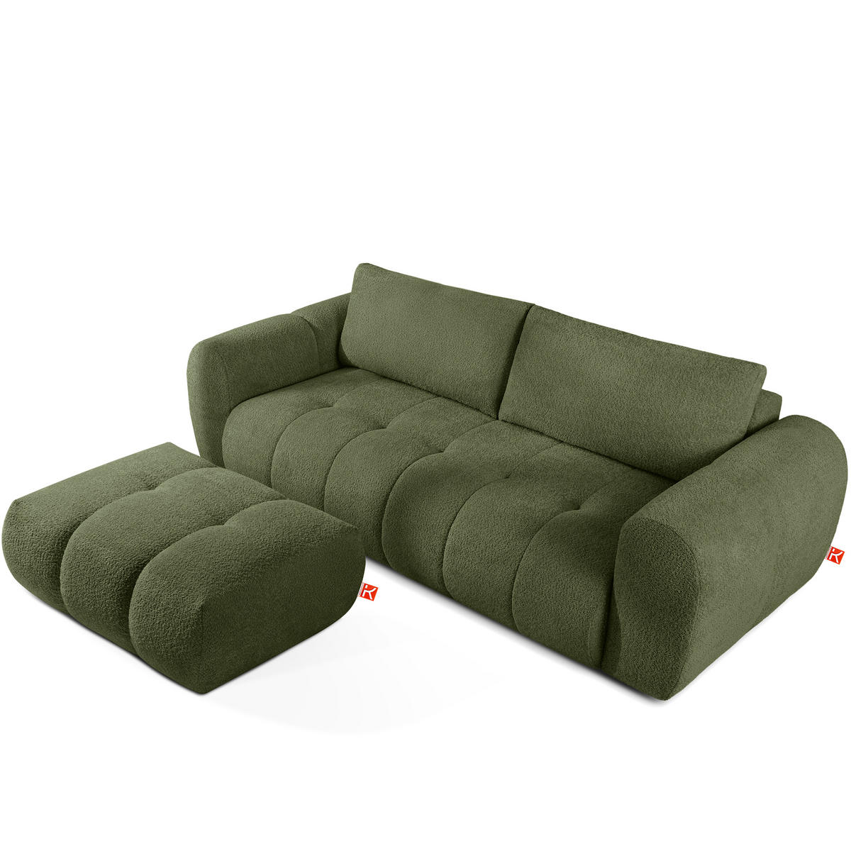 POUF LIRA, Olivgrün, Bouclé - Olivgrün, Holz/Holzwerkstoff (96/43/50cm) - KONSIMO®