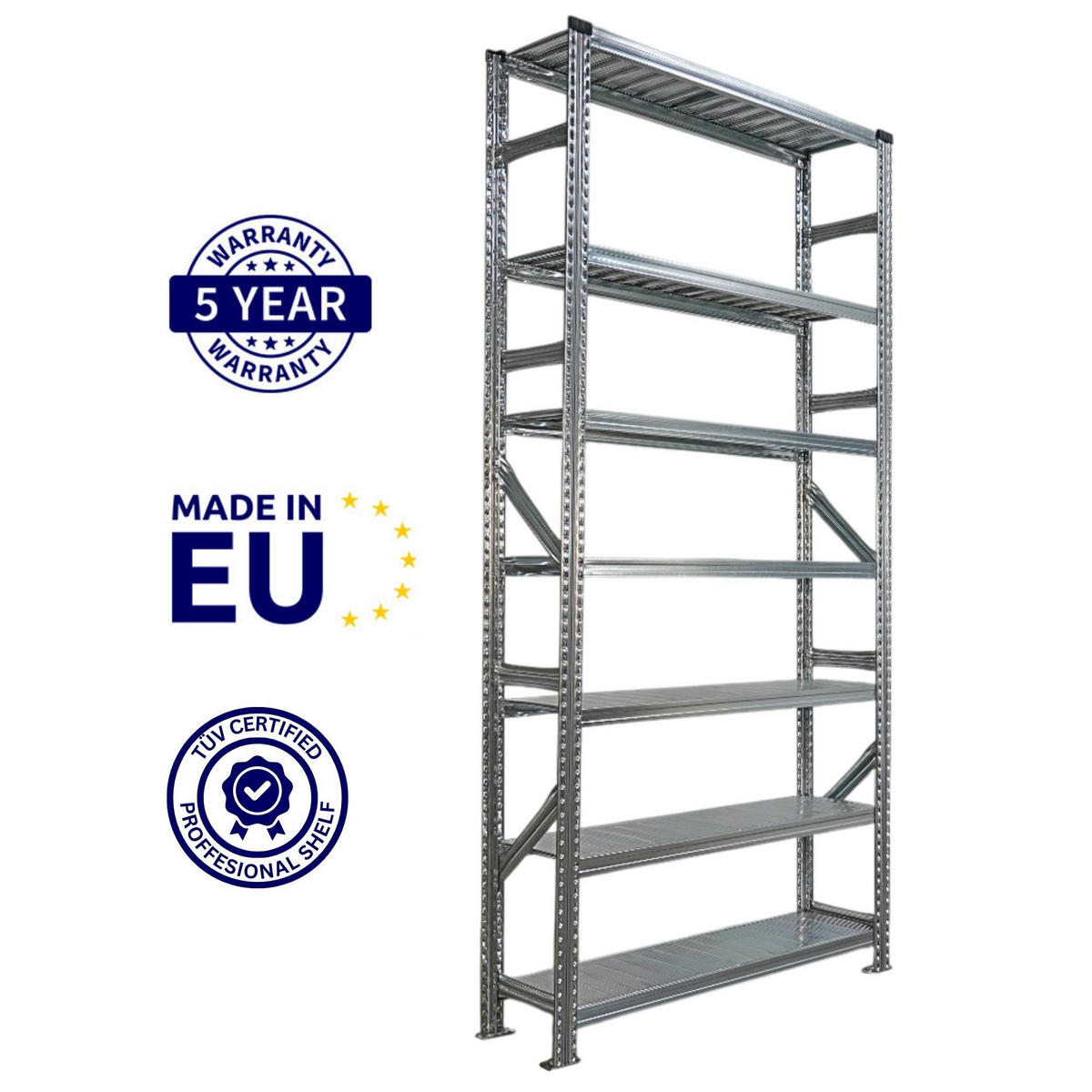 FACHBODENREGAL Proximo 250x120x32cm 7 Ebenen Beidseitig nutzbar Verzinkt - Silberfarben, Metall (120/250/32cm) - PROREGAL