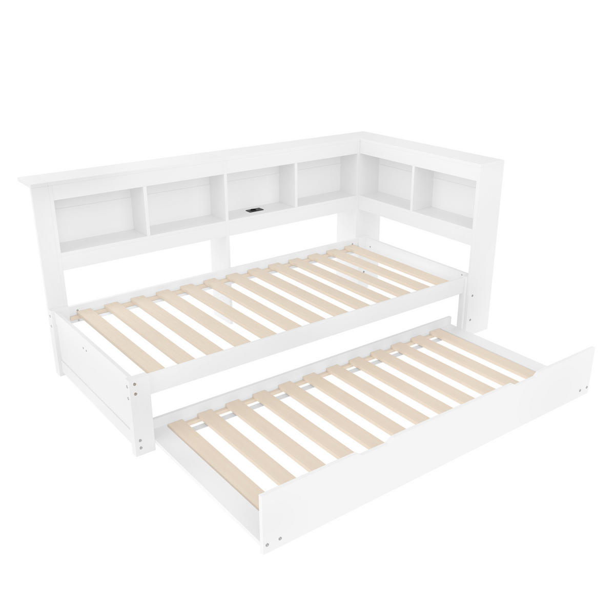 AUSZIEHBETT 90/200 cm Weiß mit Steckdose und 2 USB-Anschlüssen - Weiß, Holz (90/200cm) - Flora Grace