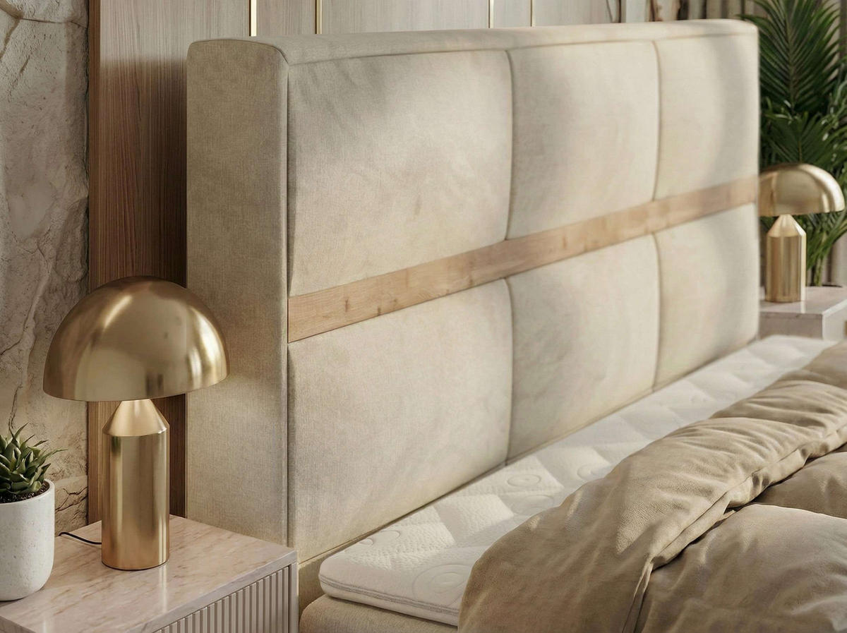 POSTEL BOXSPRING ORVO 160/200 - Béžová Samet - Topper Visco - H3 - černá/béžová, textil/plast (160/200cm) - MKS