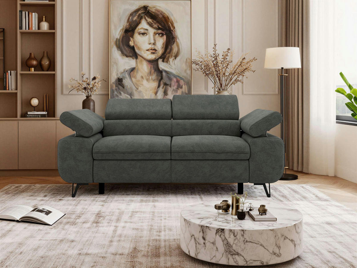2-SITZER SOFA PETER - Dunkelgrau Stukture - Dunkelgrau/Anthrazit, Textil/Metall (200/76/99cm) - MKS