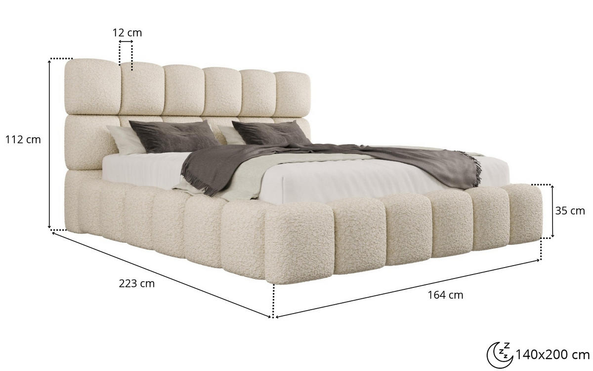 POLSTERBETT TESSA 140x200 cm in Braun, gepolstertes Kopfteil, Metalllattenrost, Bettkasten, Bouclé-Stoff - Braun, Holz/Textil (140/200cm) - EMLAR Home