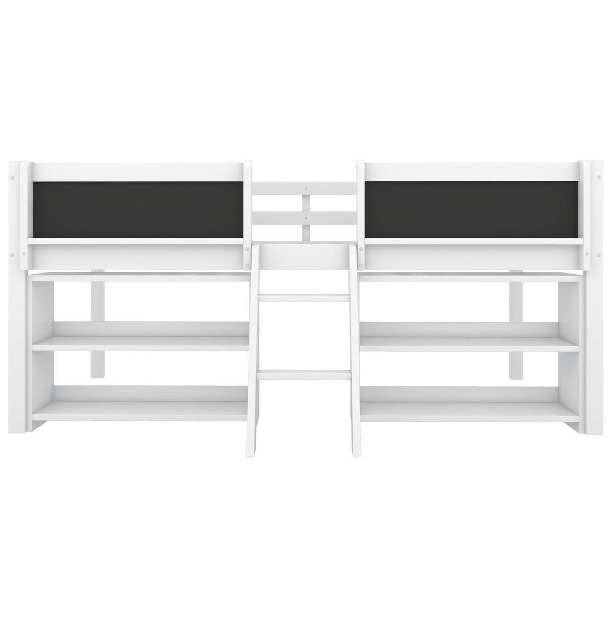 VISOKA postelja 90/200 cm bela z lestvijo, ograjo in policami iz bora - bela, les (90/200cm) - OKWISH
