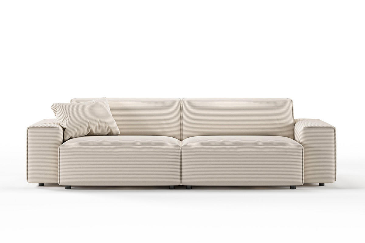 SOFA RANI Cremeweiß Cord - Creme/Schwarz, Kunststoff/Textil (256/71/101cm) - KAWOLA