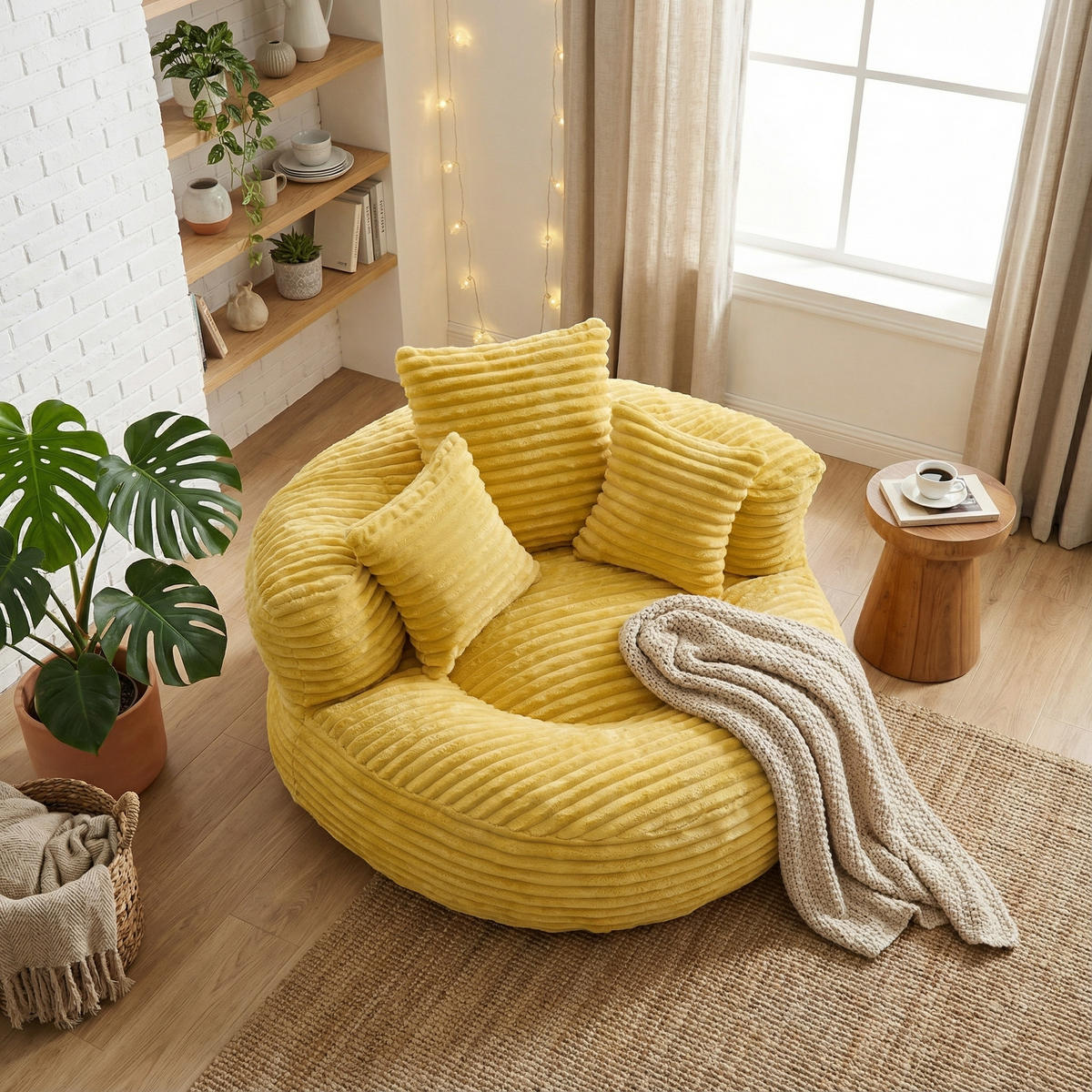 SITZSACK in Chenille mit 3 Kissen - Gelb, Textil (108/52/108cm) - Urban Meuble