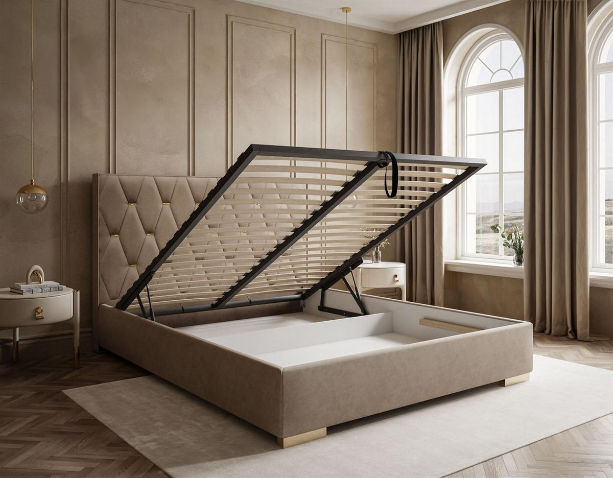 POLSTERBETT IZOLDA mit hohem Kopfteil 160x200 cm Royal Velvet 176 - Beige, Textil - Lookway