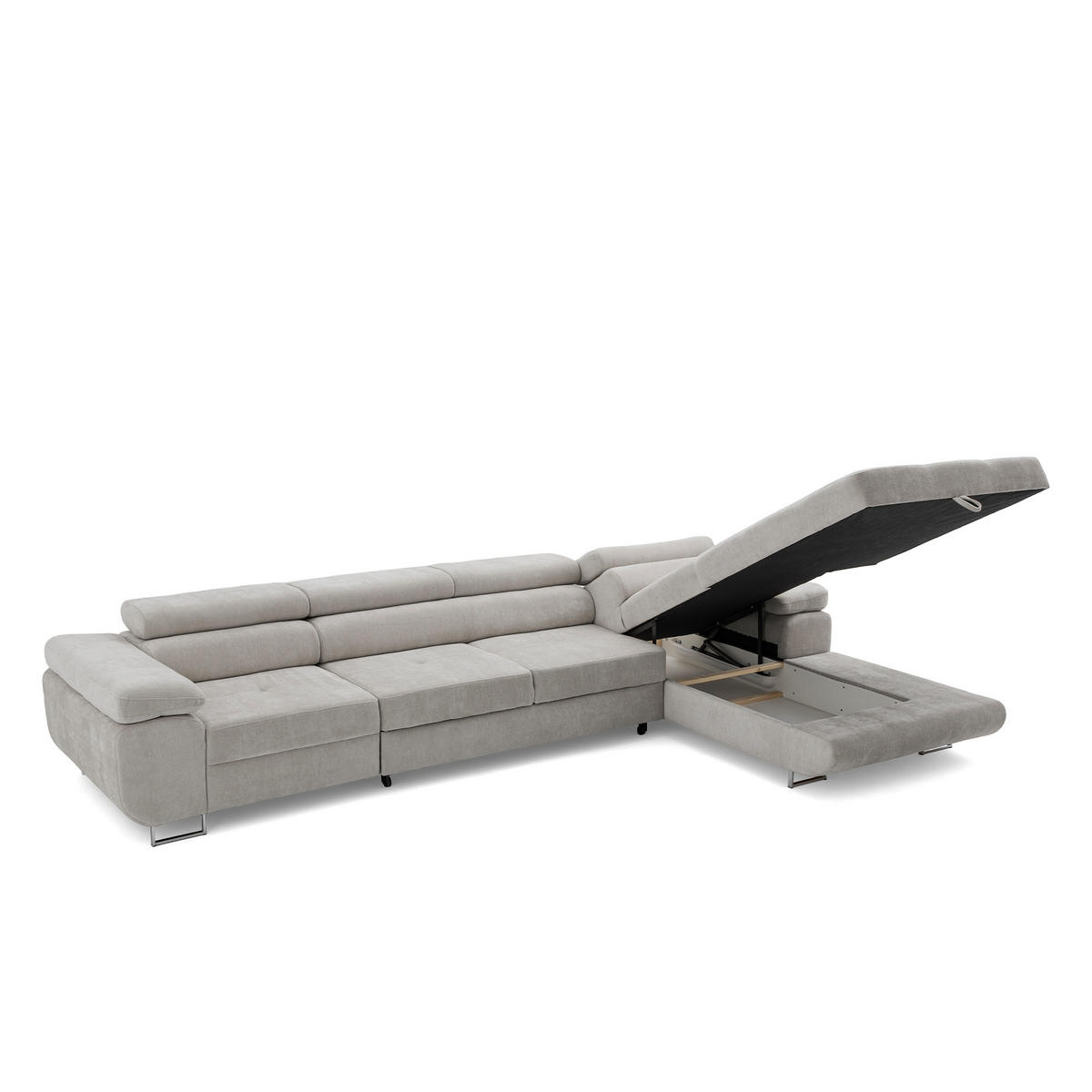 ECKSOFA ALONZO MAXI Rechts mit Schlaffunktion 125x195 Chenille Grau - Chromfarben/Grau, Holz/Textil (350/203cm) - Muffo