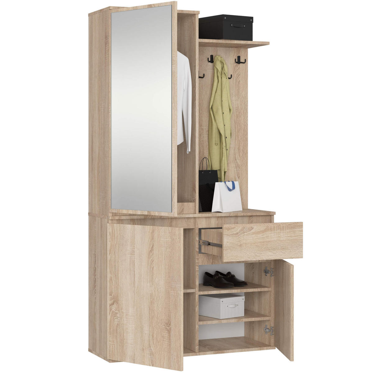 GARDEROBE Entro mit Spiegel, Sonoma Eiche, 95x183x35 cm - Sonoma Eiche, Holzwerkstoff (95/183/35cm) - Akord