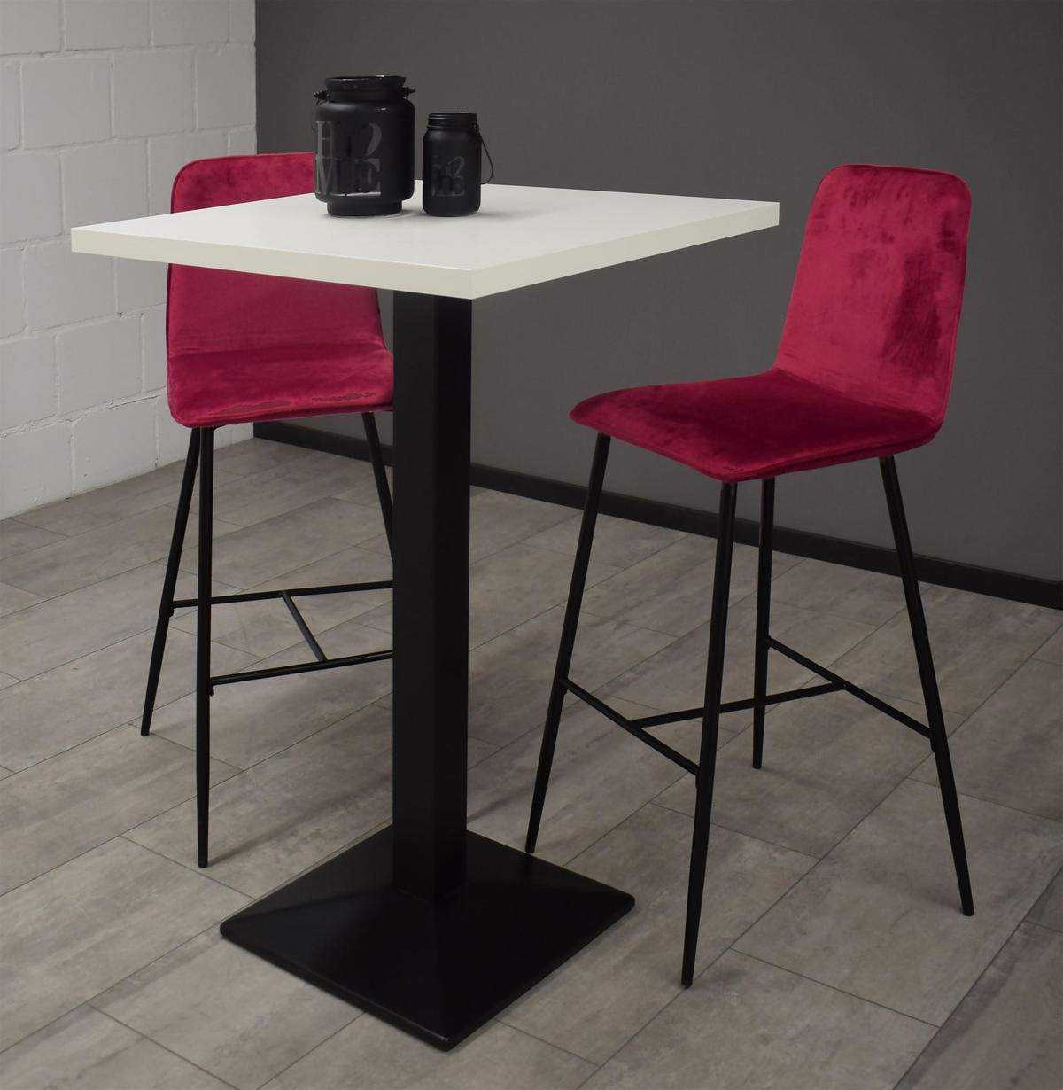 TRESENTISCH Elene 70x70x106 schwarz matt/weiß matt lack - Weiß, Metall (70/70/106cm) - 58aufmkessel